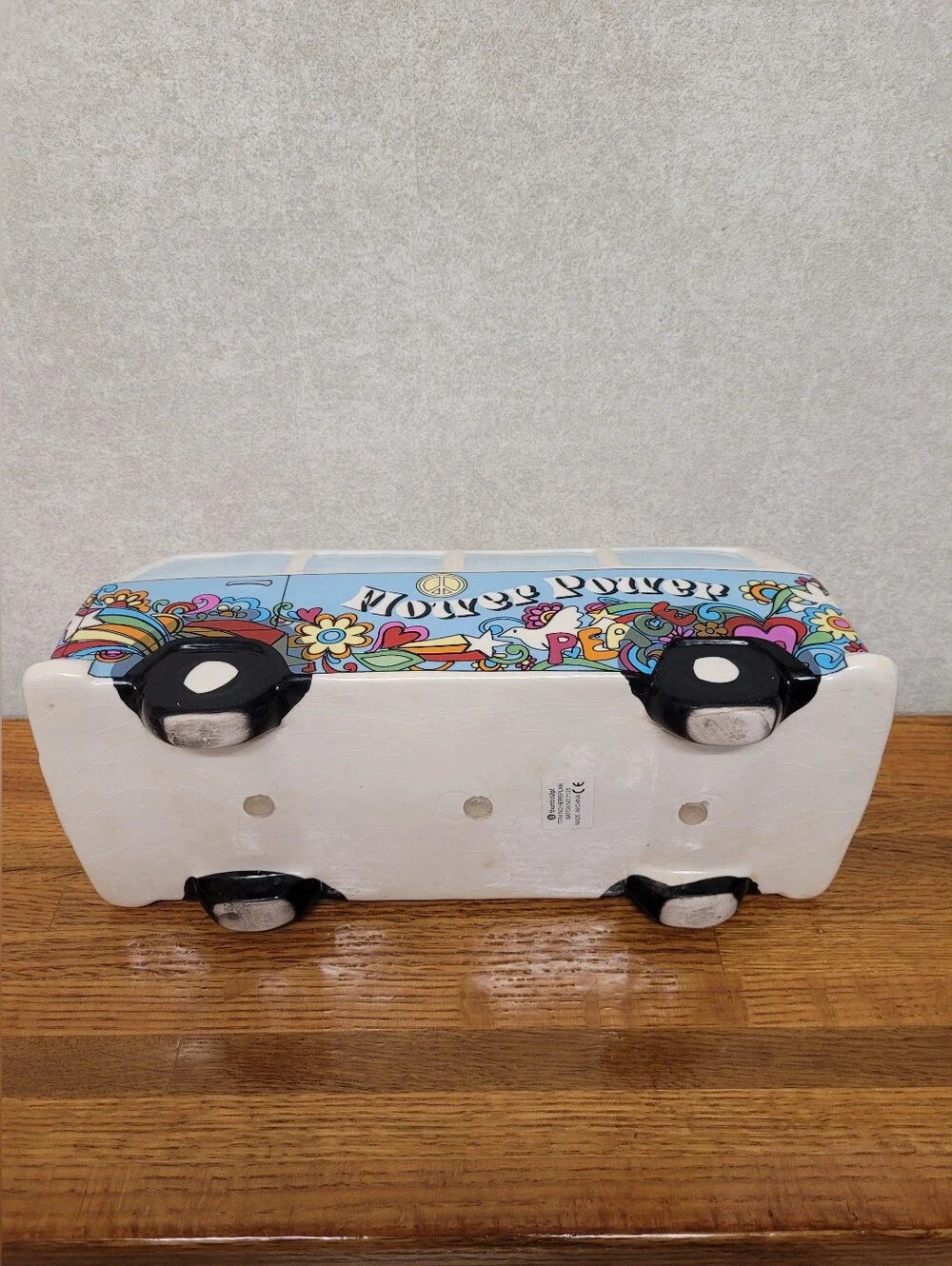 NIB Vintage Ceramic VW Bus Cookie Jar Groovy Hippie Floral Van Canister